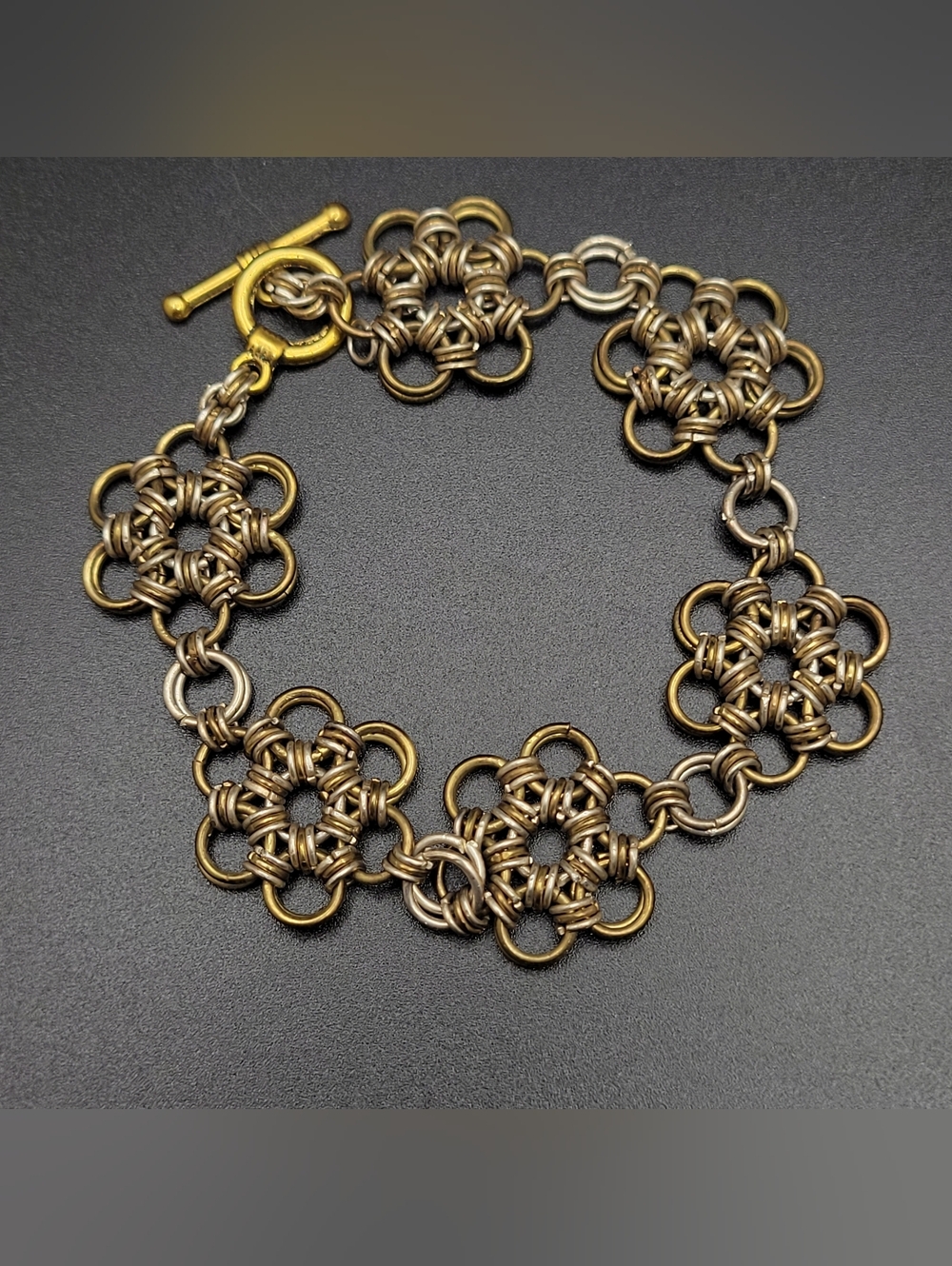 Two-Tone Gold and Silver Floral Link Bracelet